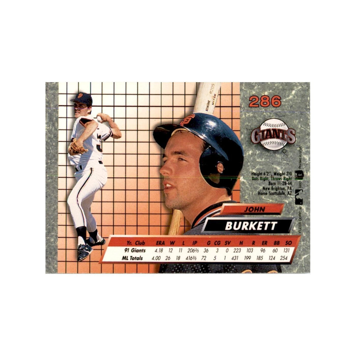 1992 Fleer Ultra John Burkett Baseball Cards #286