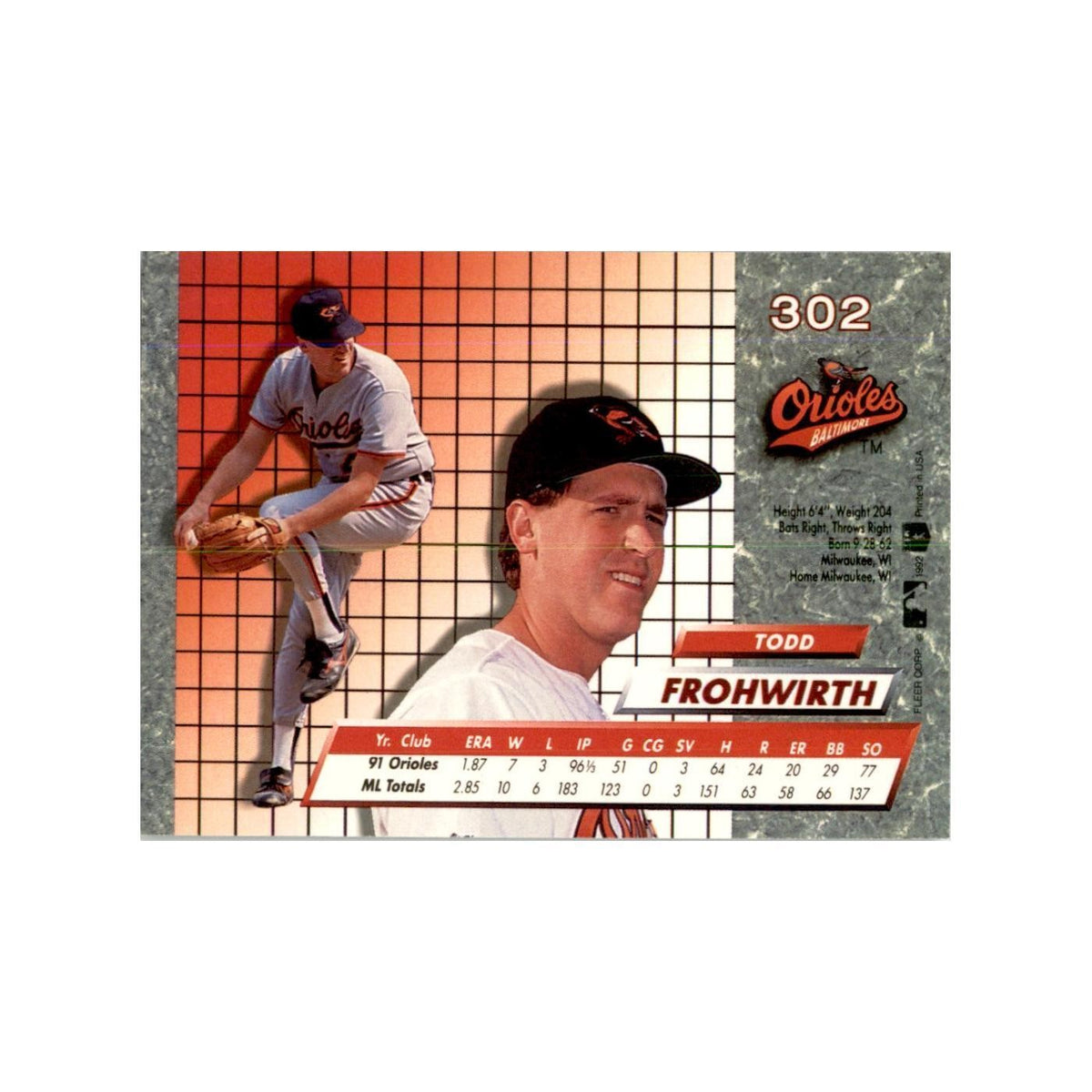 1992 Fleer Ultra Todd Frohwirth Baseball Cards #302