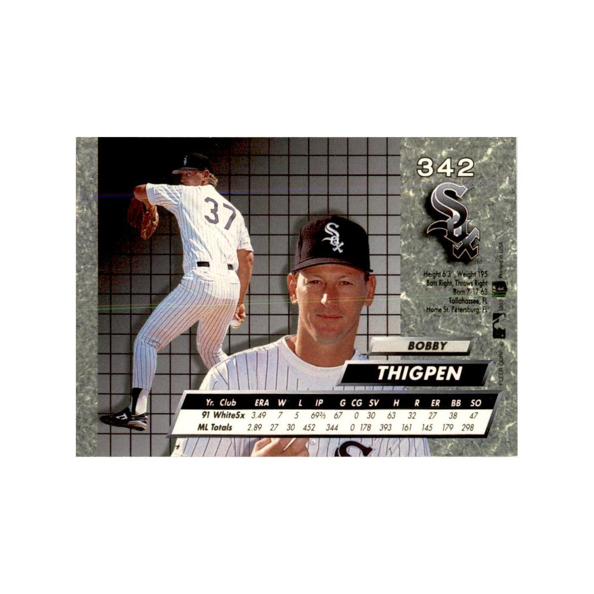 1992 Fleer Ultra Bobby Thigpen Baseball Cards #342
