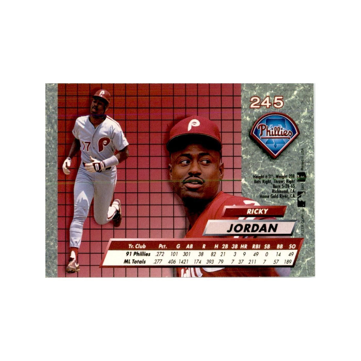 1992 Fleer Ultra Ricky Jordan Baseball Cards #245