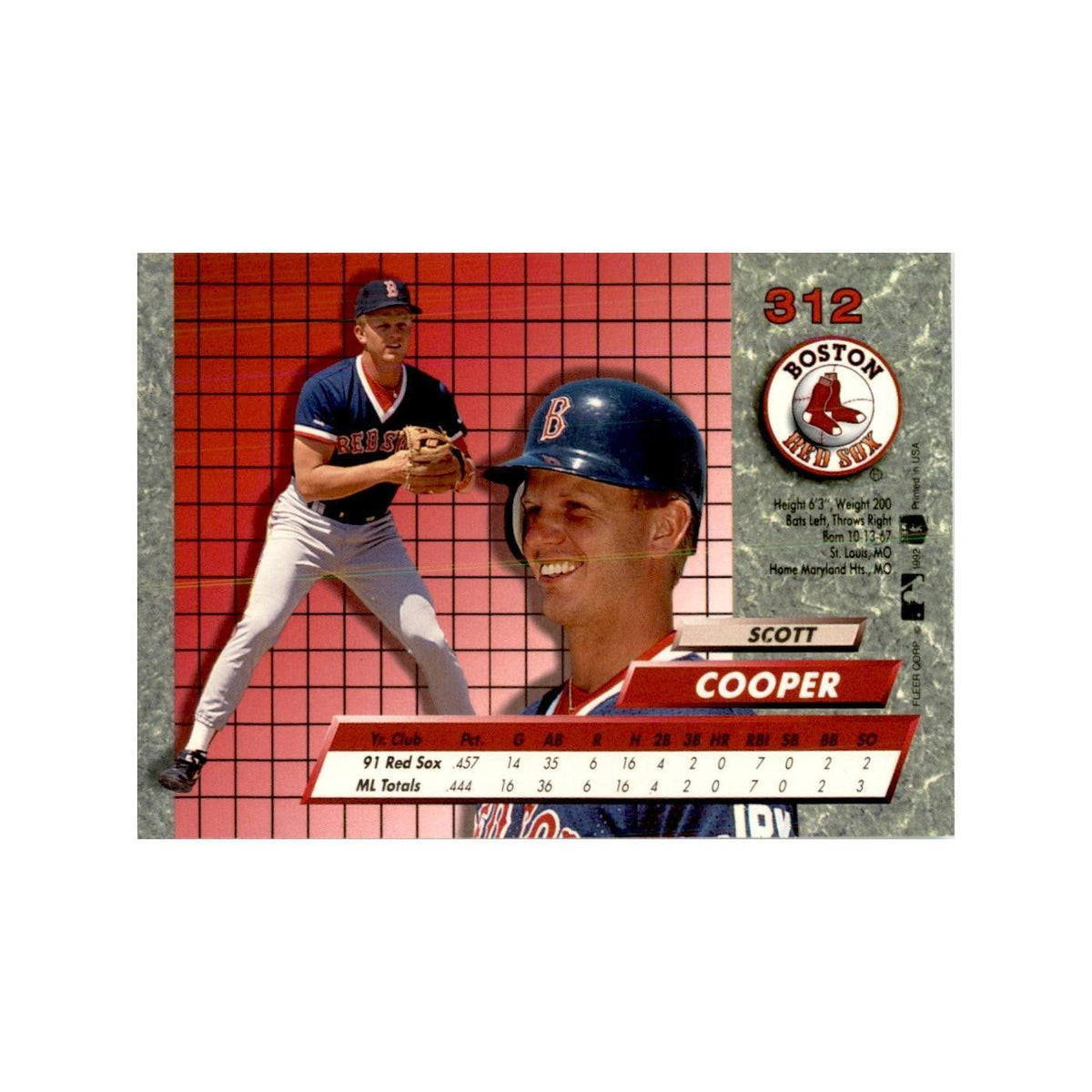 1992 Fleer Ultra Scott Cooper Baseball Cards #312