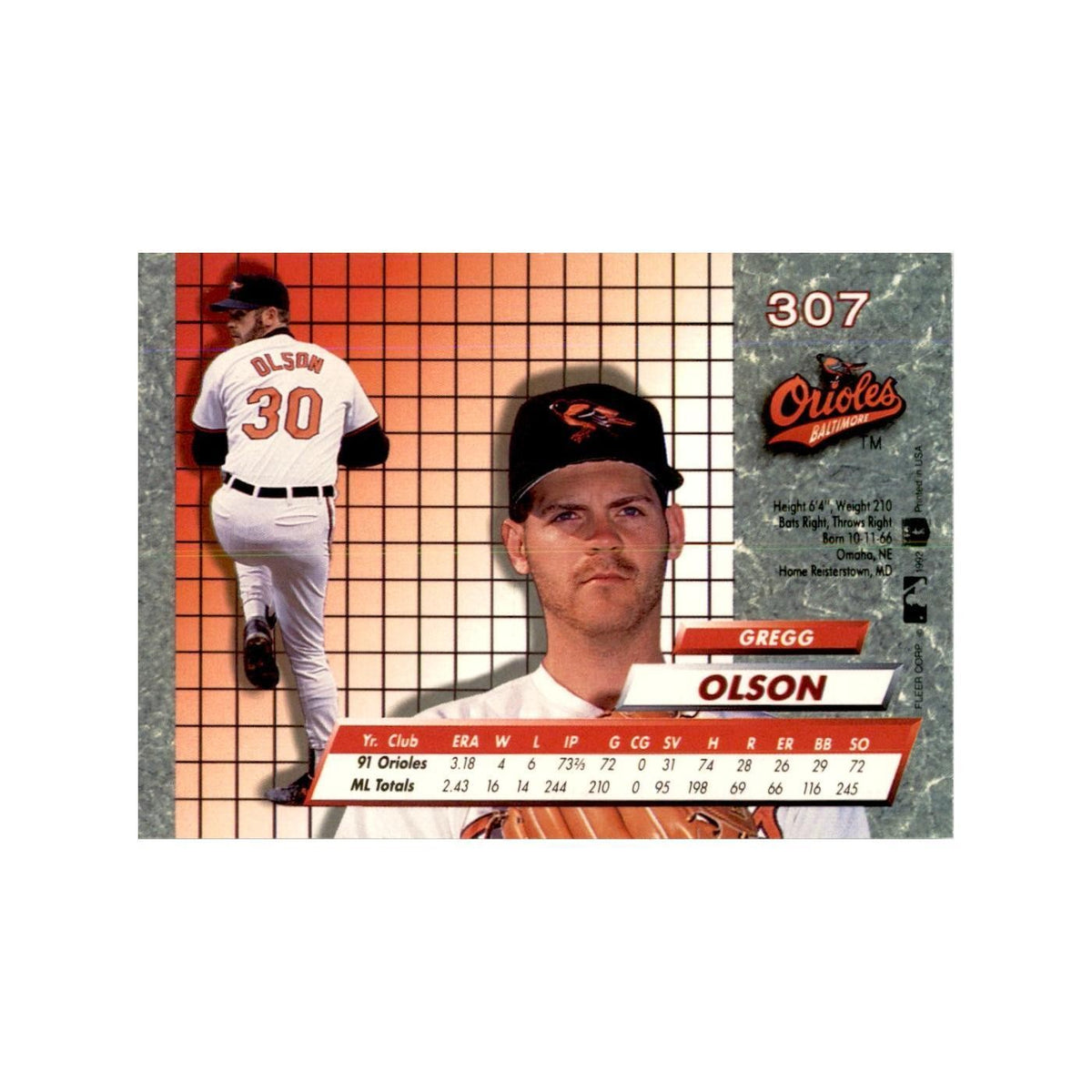 1992 Fleer Ultra Gregg Olson Baseball Cards #307