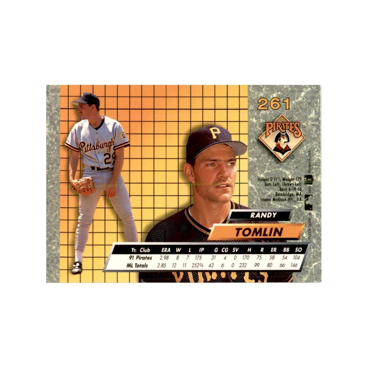 1992 Fleer Ultra Randy Tomlin Baseball Cards #261