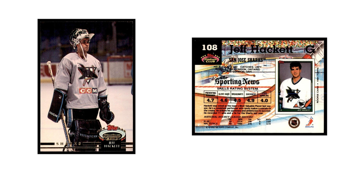 1992 Stadium Club Jeff Hackett Hockery Cards #108