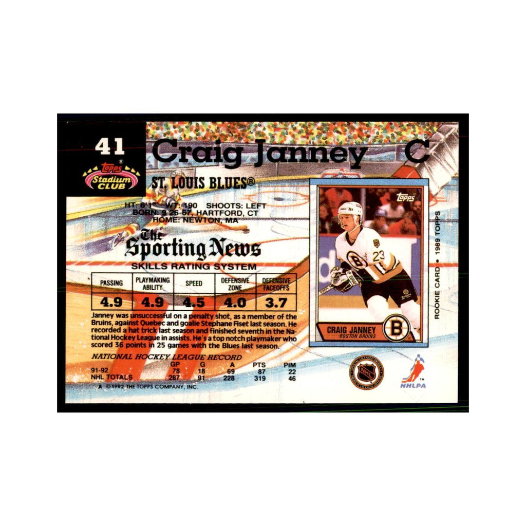 1992 Stadium Club Craig Janney Hockery Cards #41