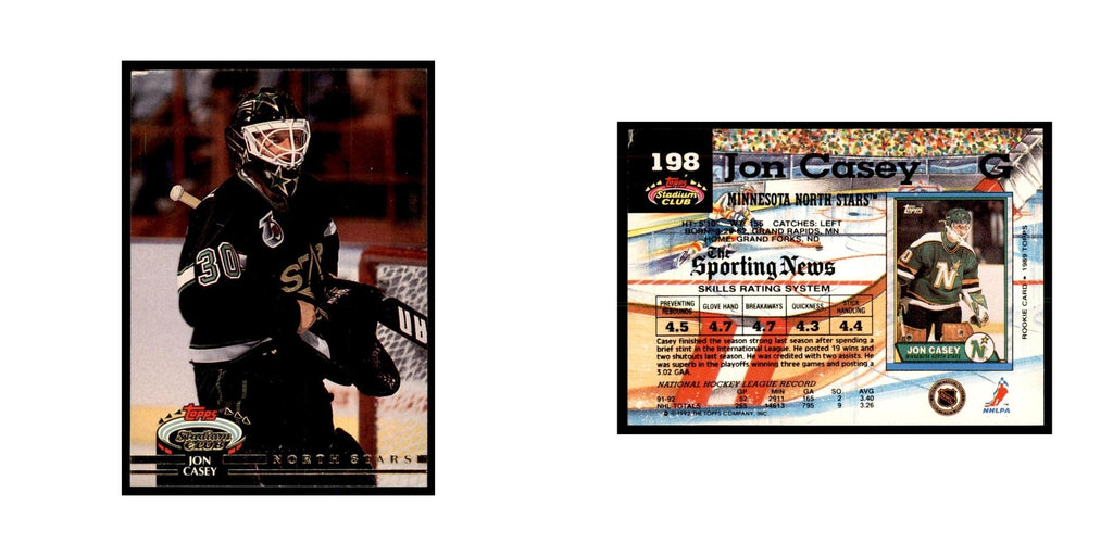 1992 Stadium Club Jon Casey Hockery Cards #198