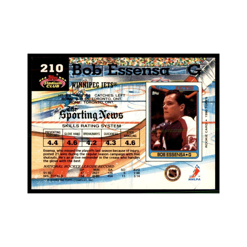 1992 Stadium Club Bob Essensa Hockery Cards #210