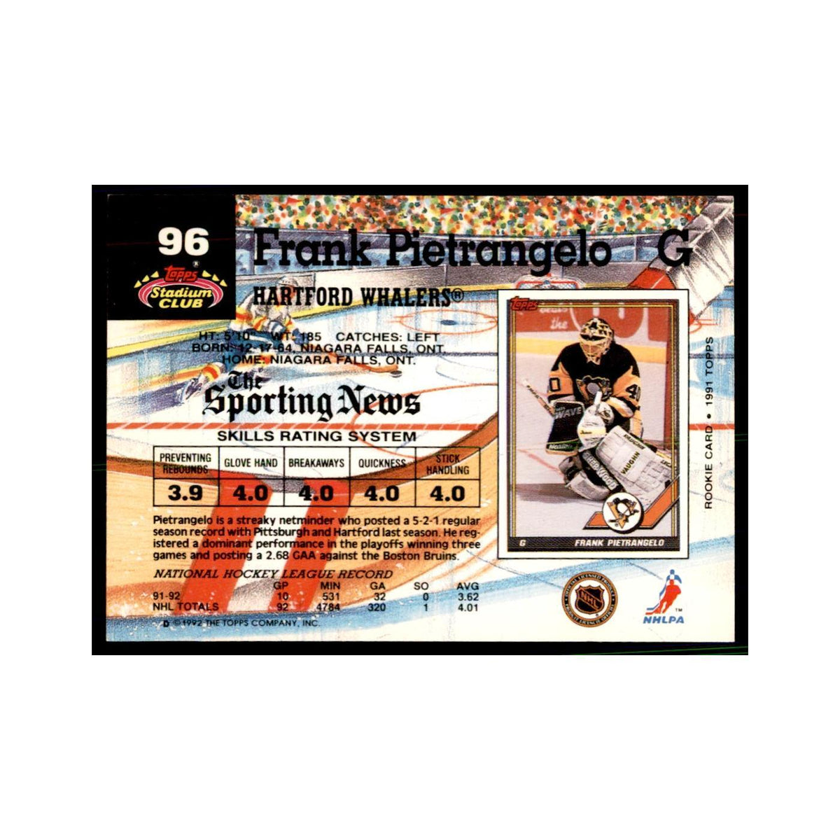 1992 Stadium Club Frank Pietrangelo Hockery Cards #96