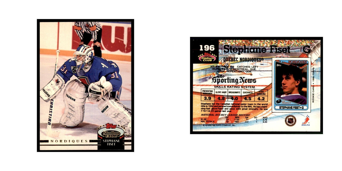 1992 Stadium Club Stephane Fiset Hockery Cards #196