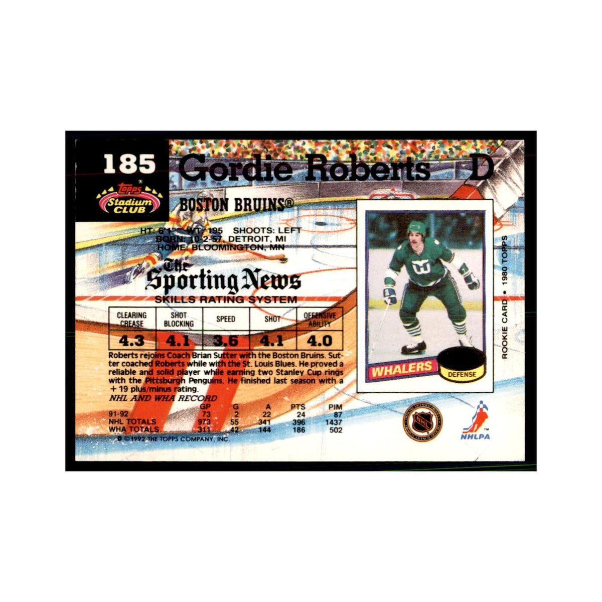 1992 Stadium Club Gordie Roberts Hockery Cards #185