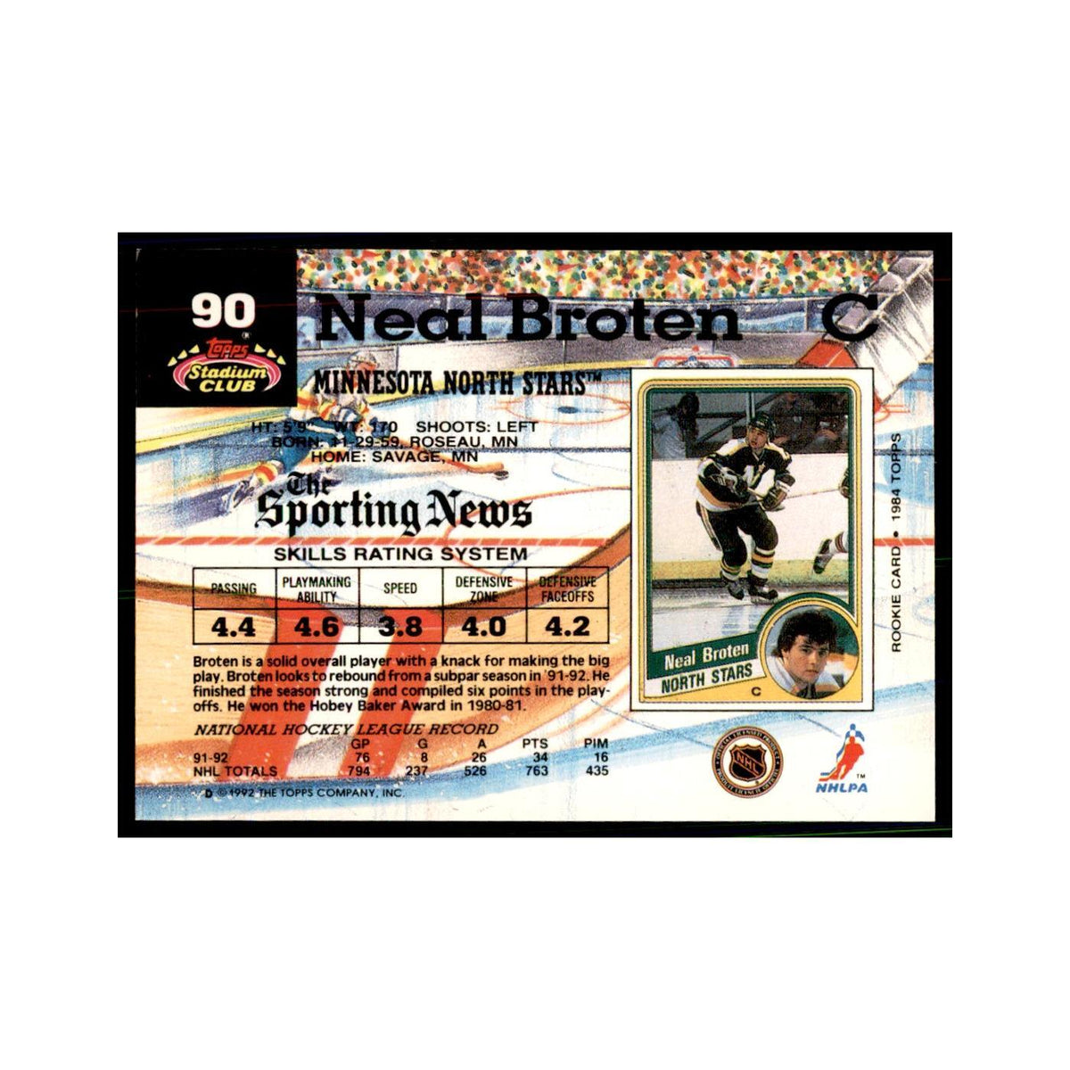 1992 Stadium Club Neal Broten Hockery Cards #90