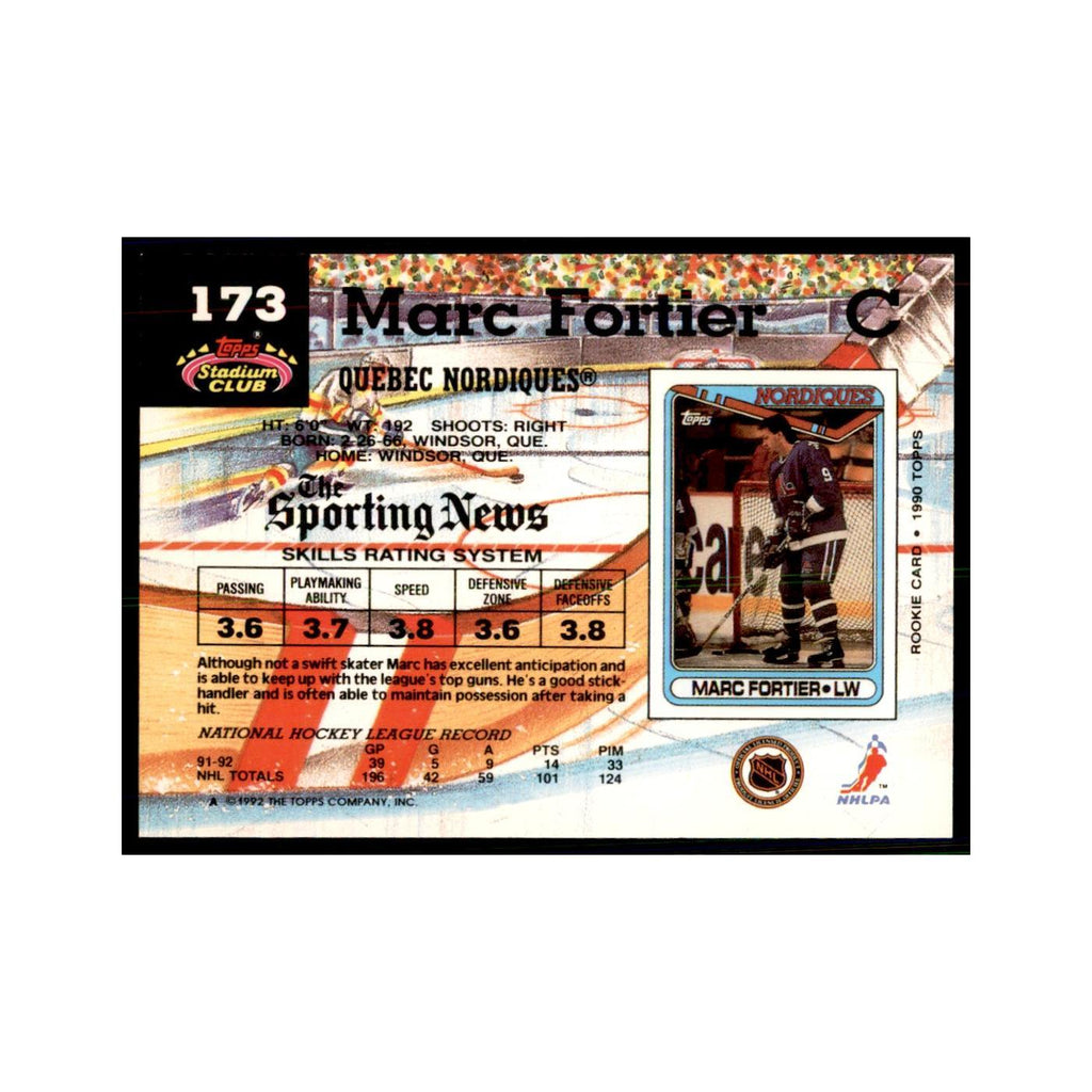 1992 Stadium Club Marc Fortier Hockery Cards #173