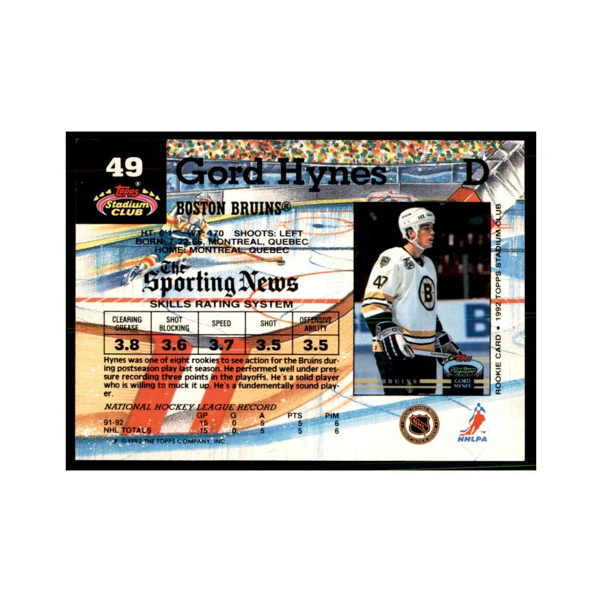 1992 Stadium Club Gord Hynes Hockery Cards #49