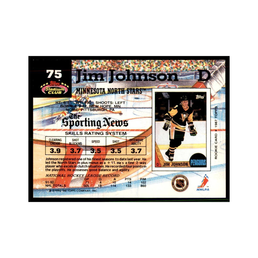 1992 Stadium Club Jim Johnson Hockery Cards #75