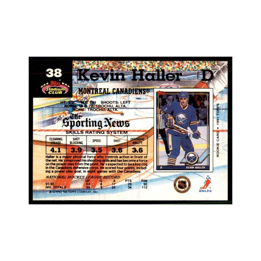 1992 Stadium Club Kevin Haller Hockery Cards #38