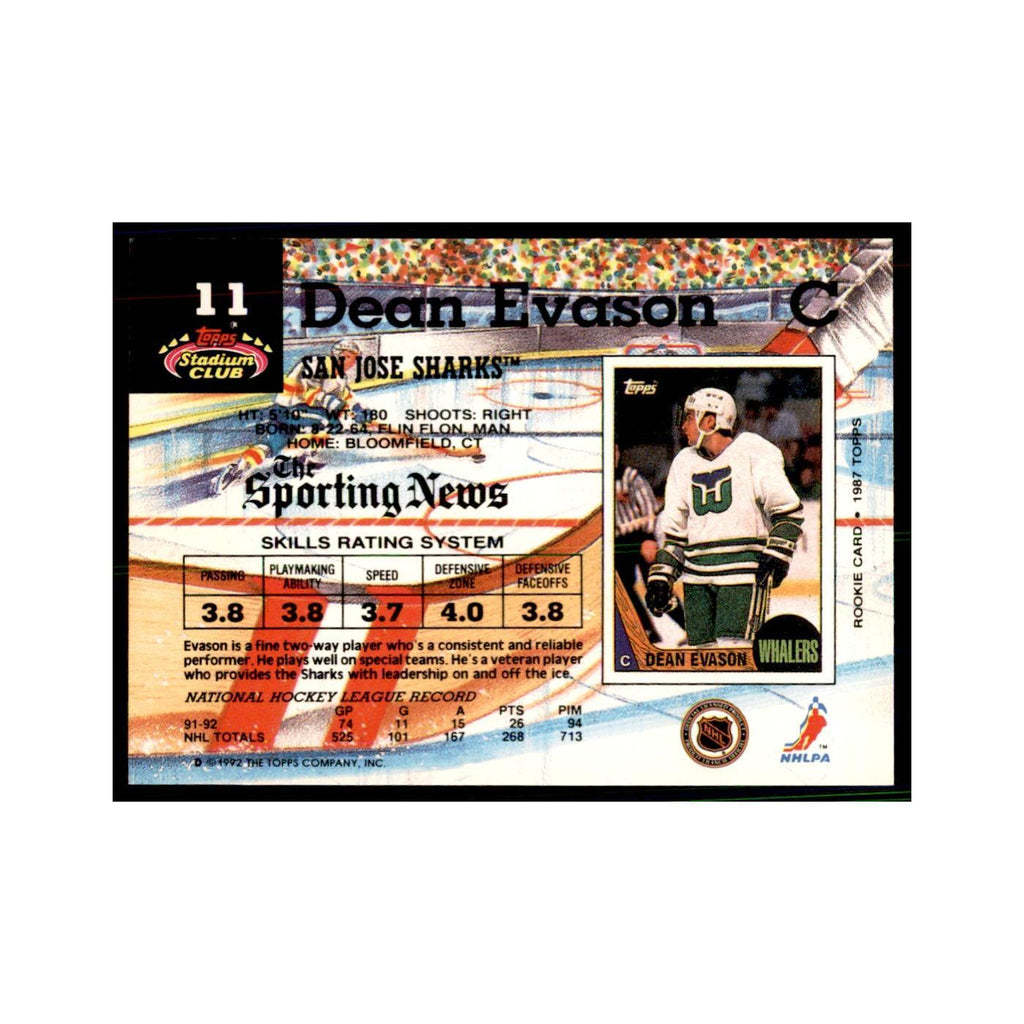 1992 Stadium Club Dean Evason Hockery Cards #11