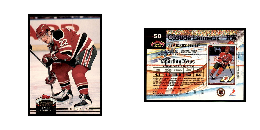 1992 Stadium Club Claude Lemieux Hockery Cards #50