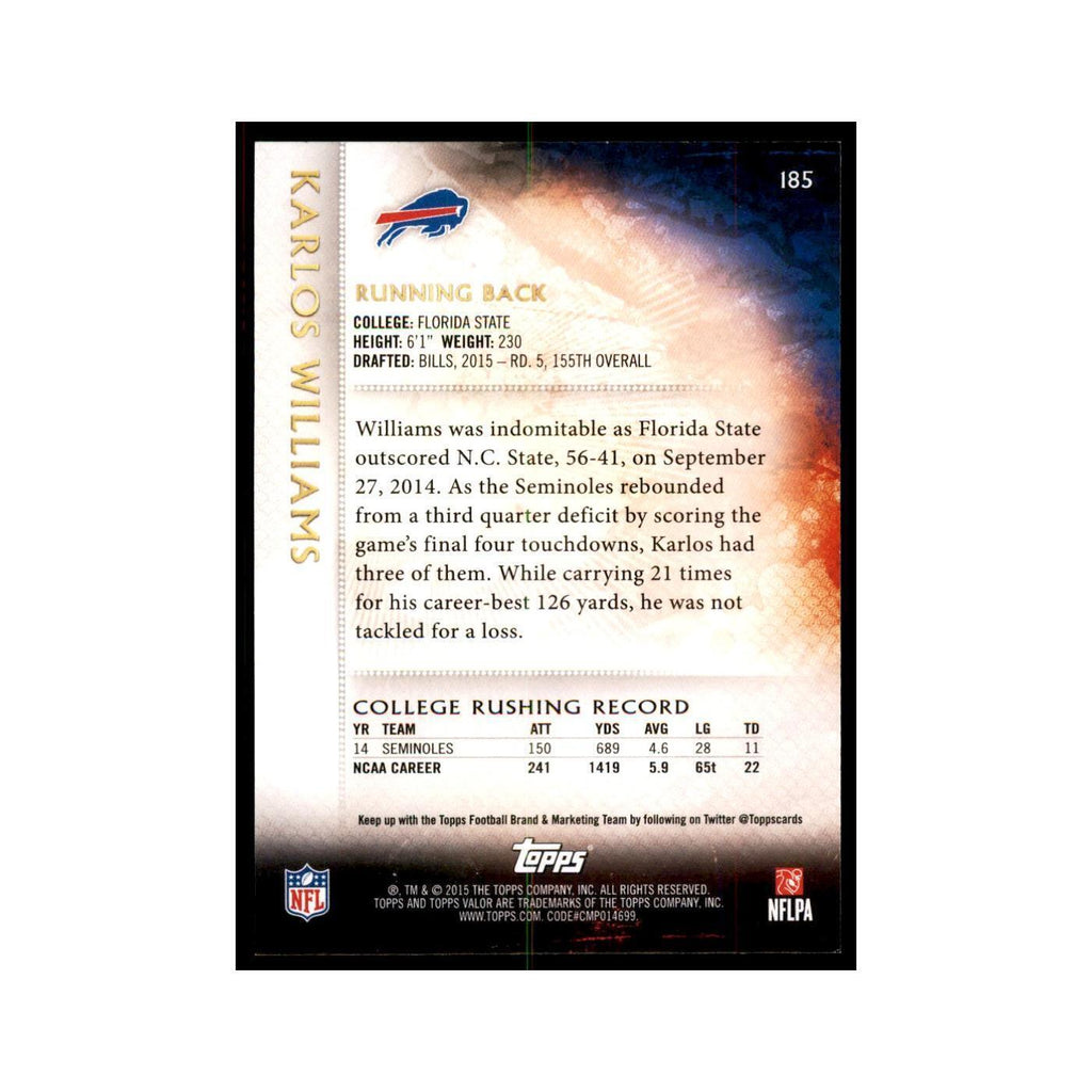 2015 Topps Valor Karlos Williams RC Football Cards #185