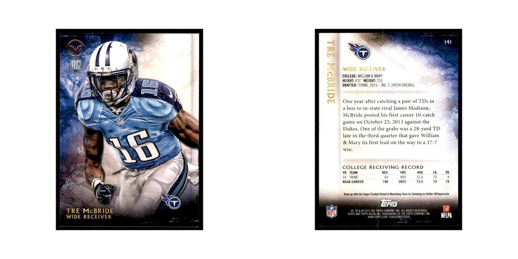 2015 Topps Valor Tre McBride RC Football Cards #141