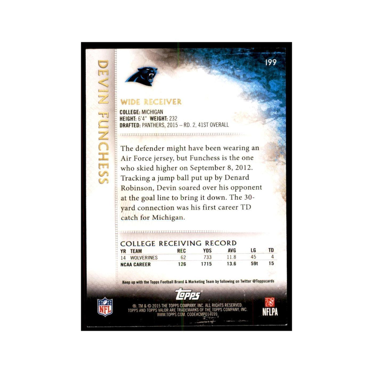 2015 Topps Valor Devin Funchess RC Football Cards #199