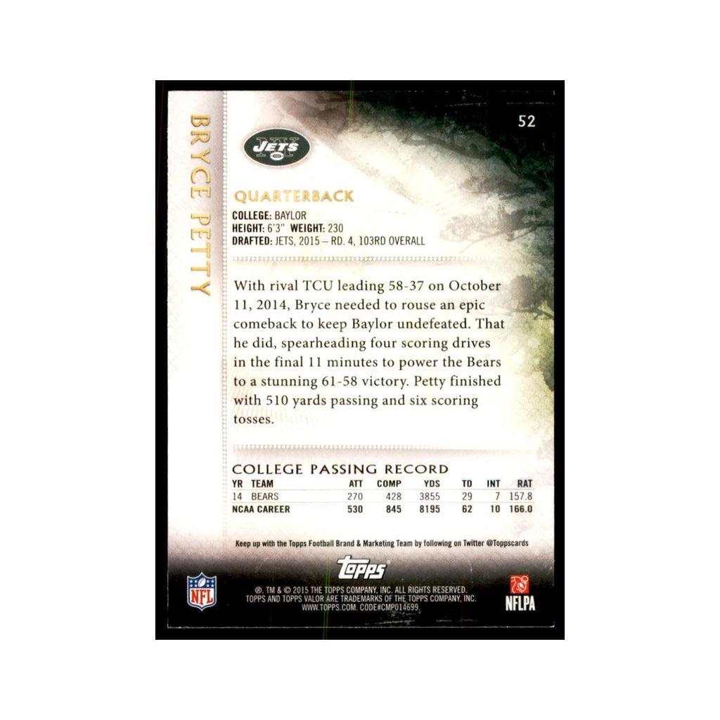 2015 Topps Valor Bryce Petty RC Football Cards #52