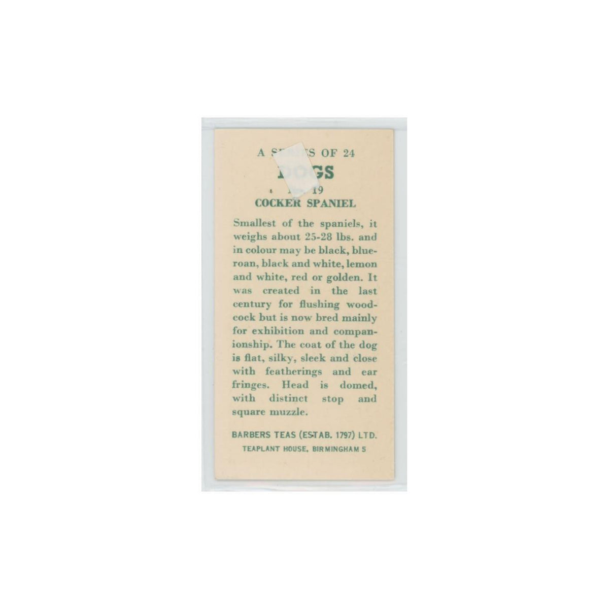 1961 Barbers Teas Dogs Cocker Spaniel #19.0