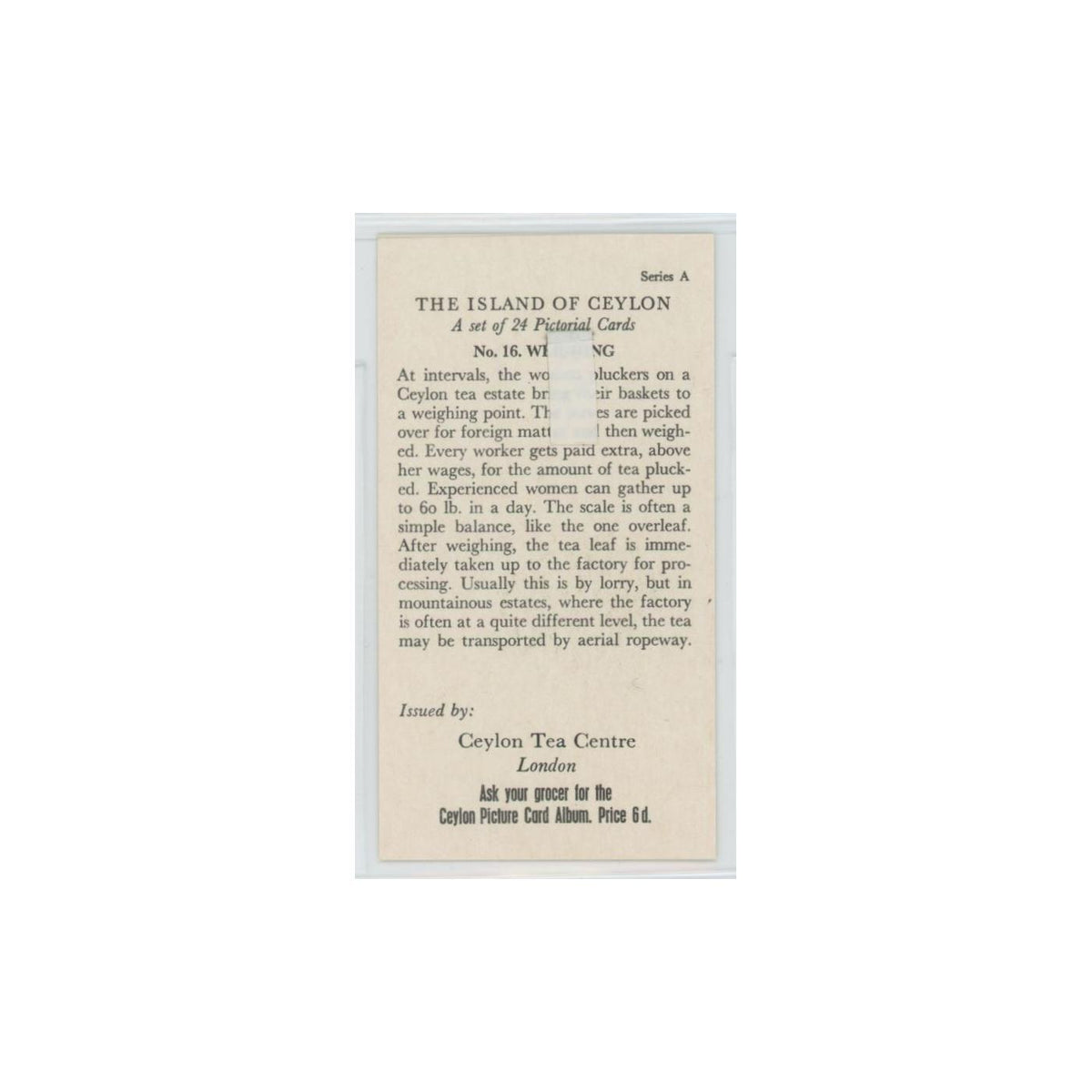 1955 Ceylon Tea Island of Ceylon Weighing #16.0