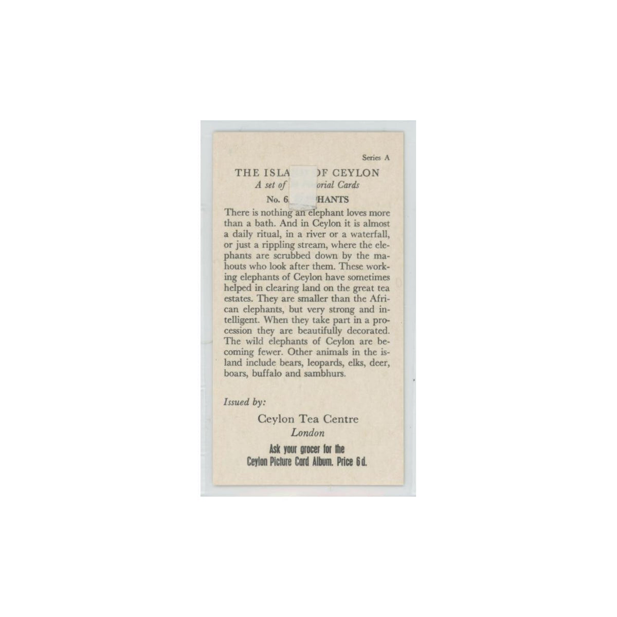 1955 Ceylon Tea Island of Ceylon Elephants #6.0