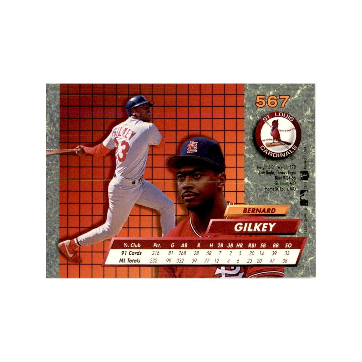 1992 Fleer Ultra Bernard Gilkey Baseball Cards #567
