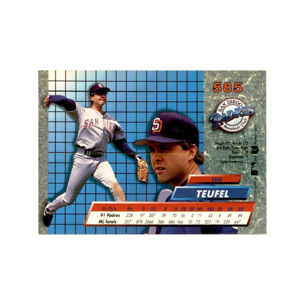 1992 Fleer Ultra Tim Teufel Baseball Cards #585