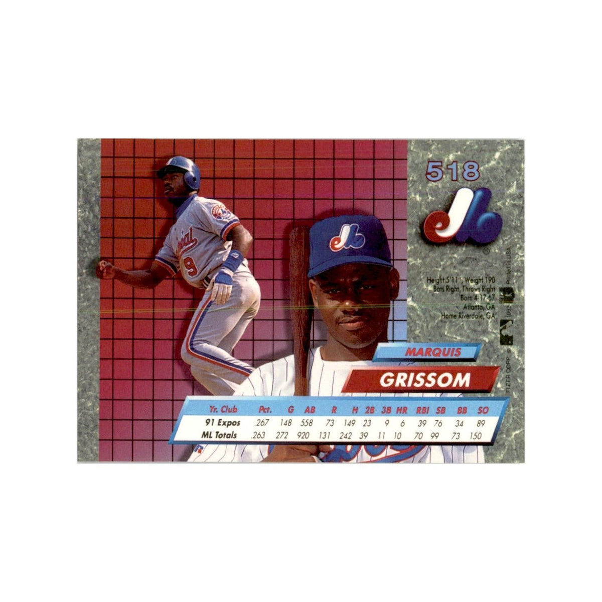 1992 Fleer Ultra Marquis Grissom Baseball Cards #518