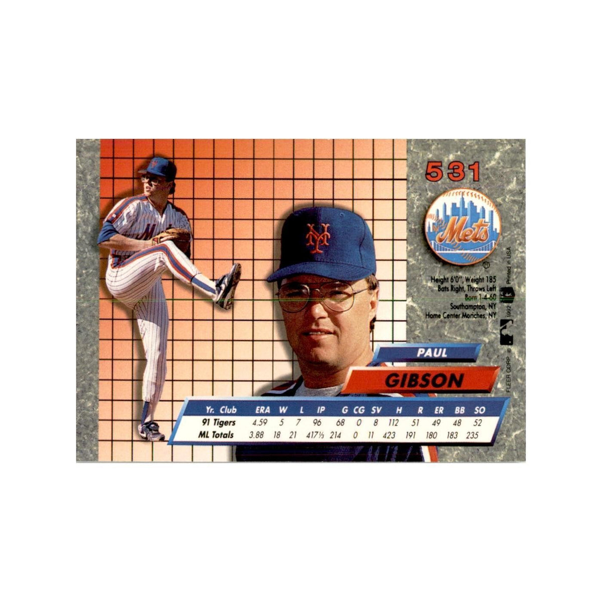 1992 Fleer Ultra Paul Gibson Baseball Cards #531