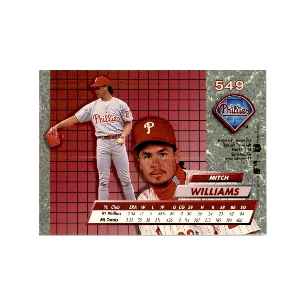 1992 Fleer Ultra Mitch Williams Baseball Cards #549