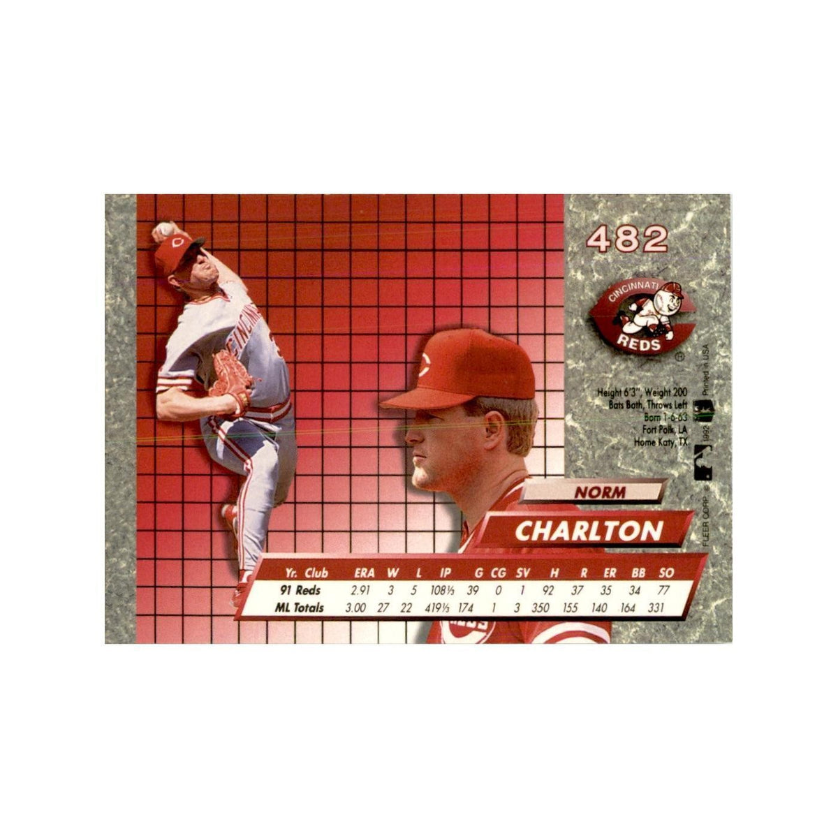 1992 Fleer Ultra Norm Charlton Baseball Cards #482