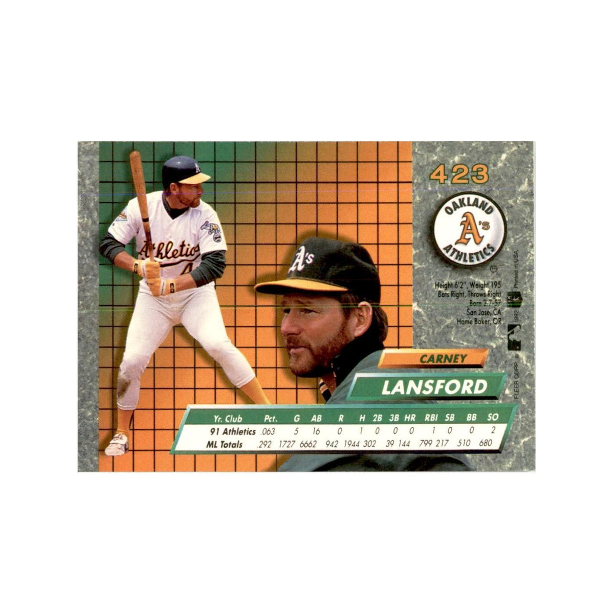 1992 Fleer Ultra Carney Lansford Baseball Cards #423