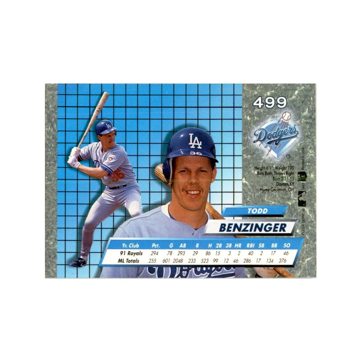1992 Fleer Ultra Todd Benzinger Baseball Cards #499