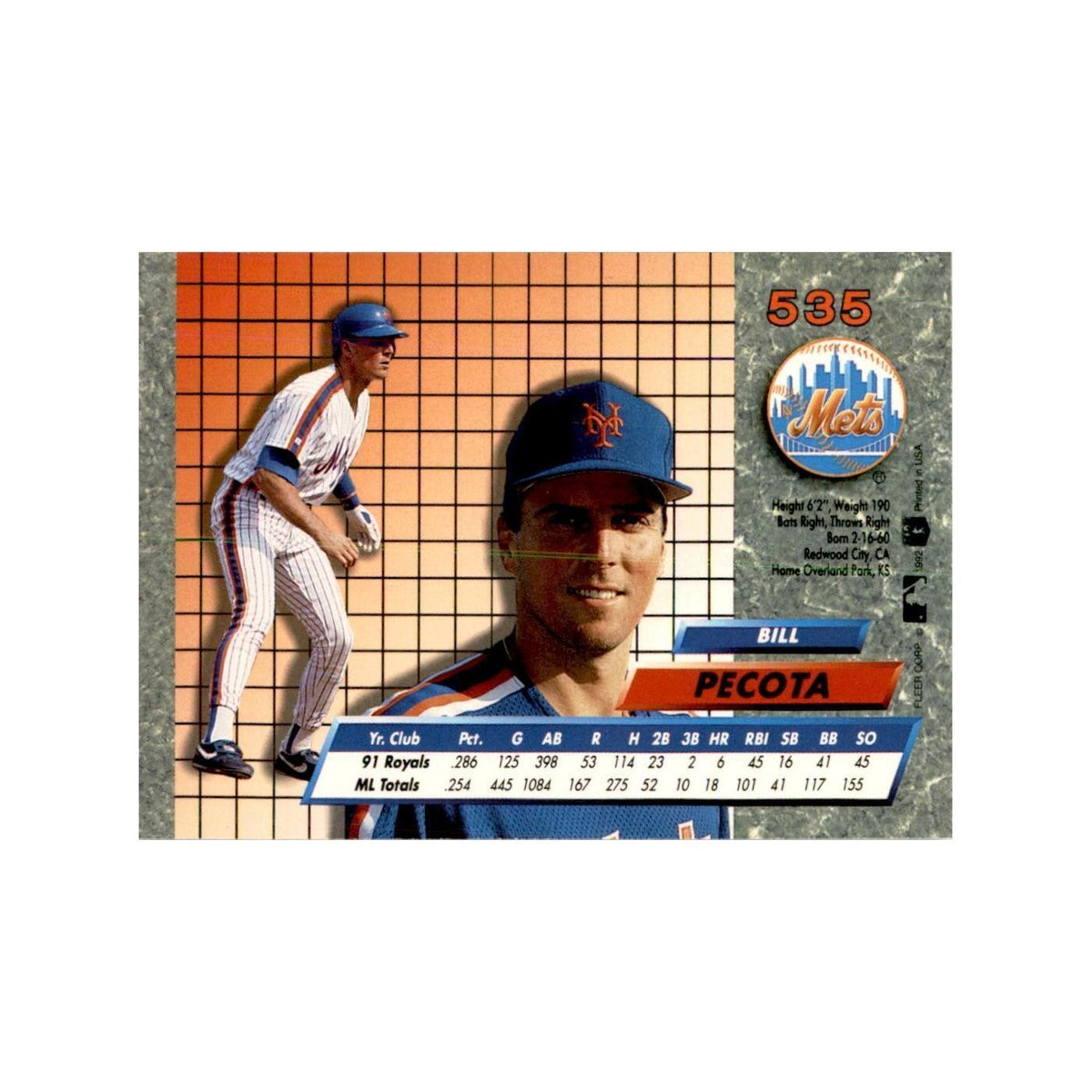 1992 Fleer Ultra Bill Pecota Baseball Cards #535