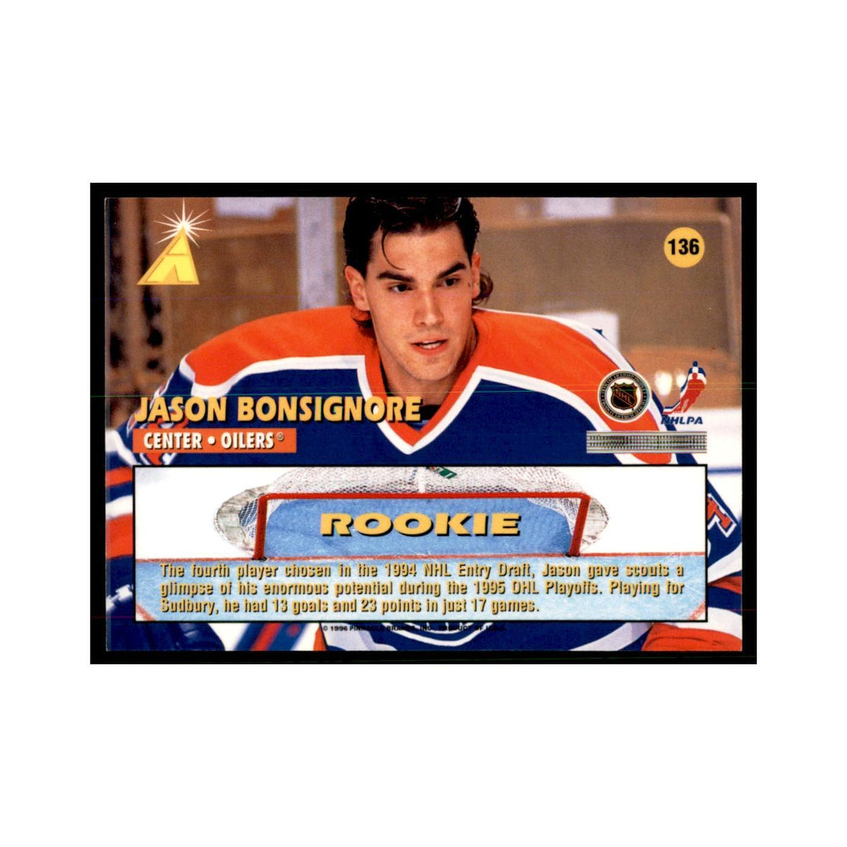 1995 Pinnacle Zenith Edition Jason Bonsignore RC Hockey Cards #136