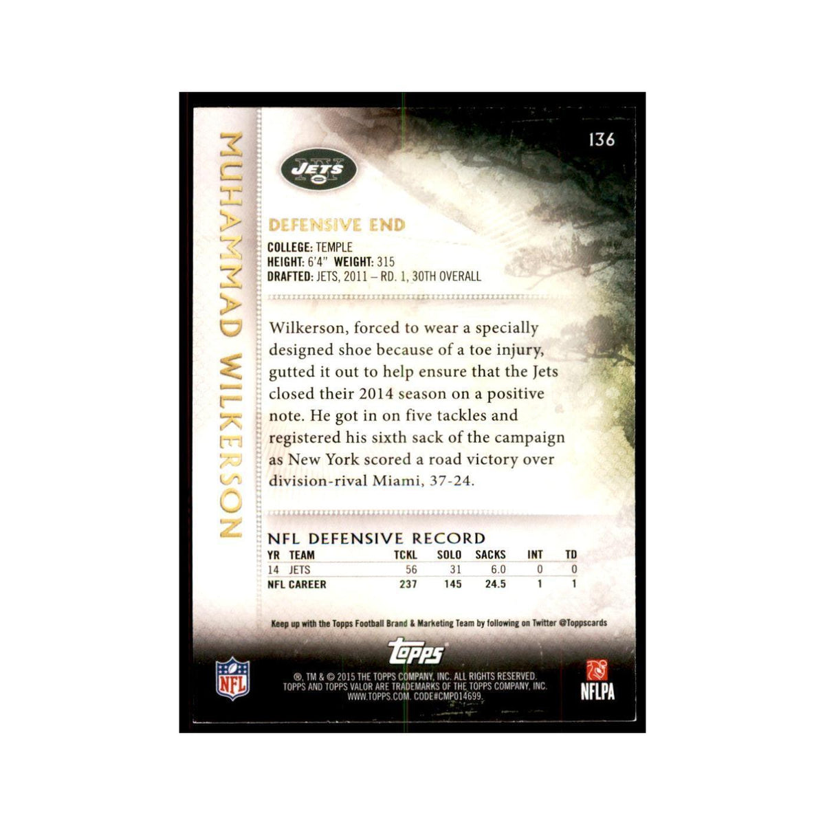 2015 Topps Valor Muhammad Wilkerson Football Cards #136