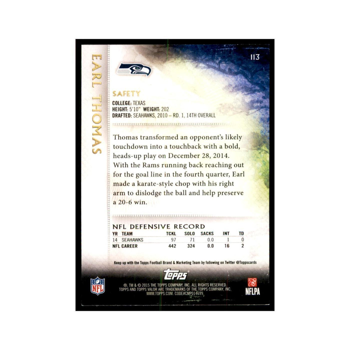 2015 Topps Valor Earl Thomas Football Cards #113
