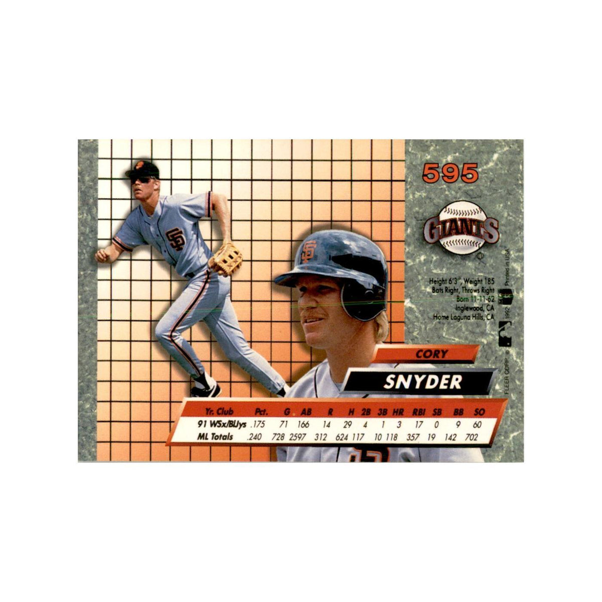 1992 Fleer Ultra Cory Snyder Baseball Cards #595