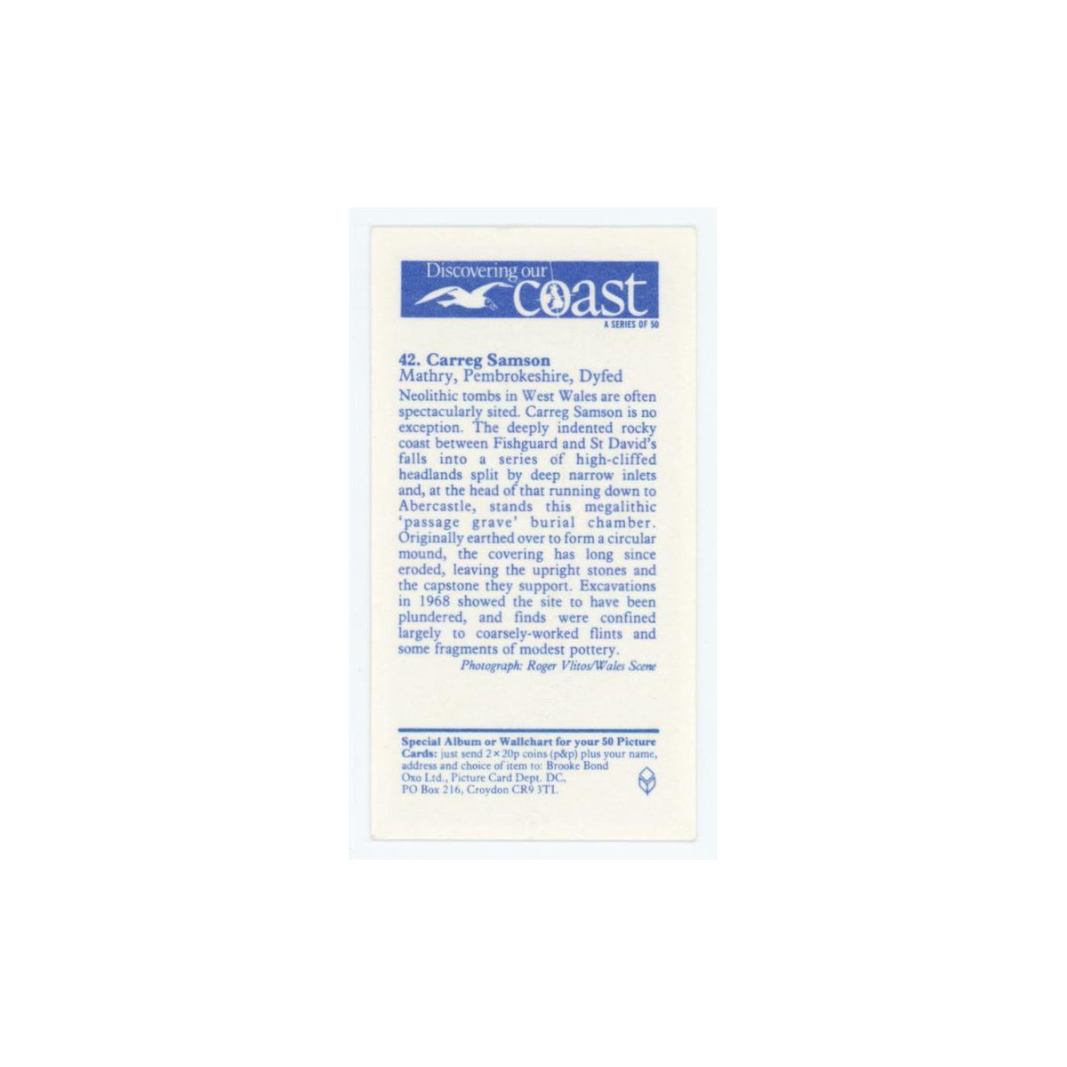 1989 Brooke Bond Discovering Our Coast Carreg Samson #42