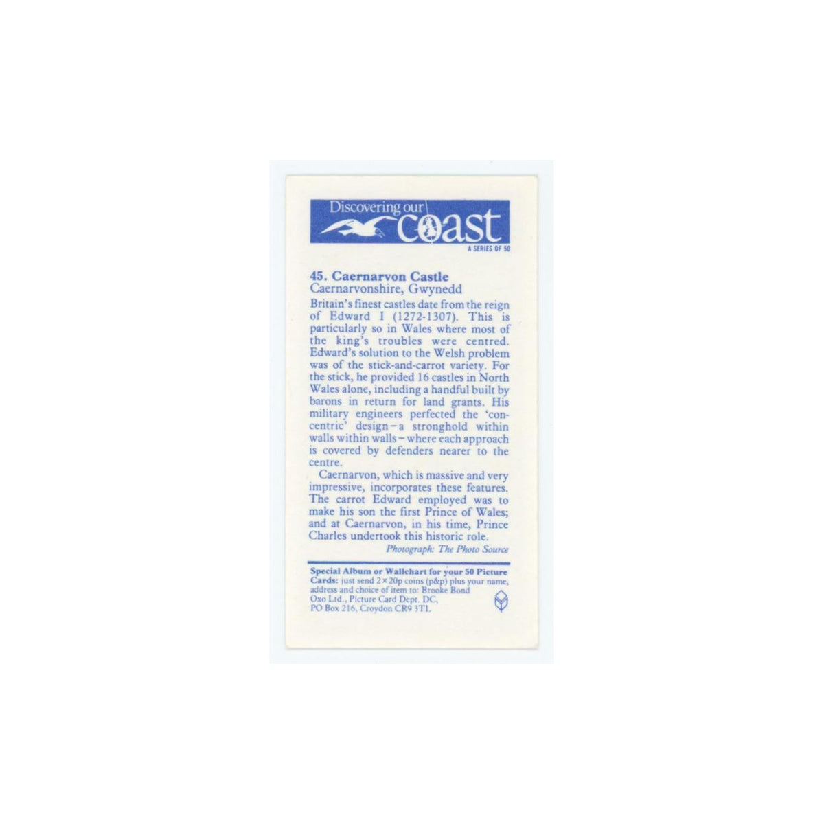 1989 Brooke Bond Discovering Our Coast Caenarvon Castle #45