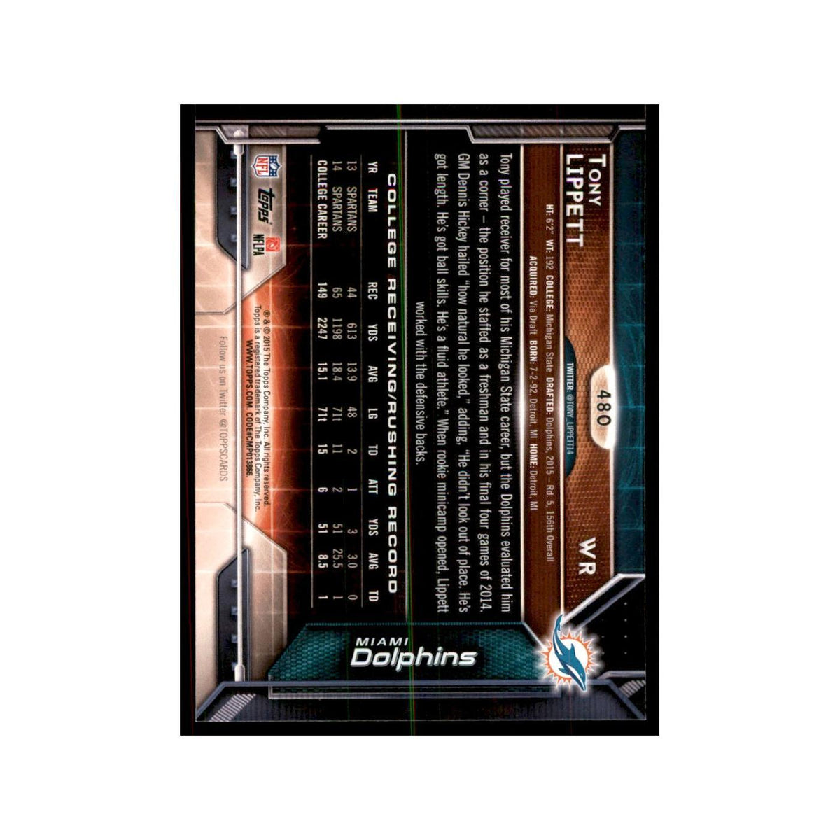 2015 Topps Tony Lippett RC Football Cards #480
