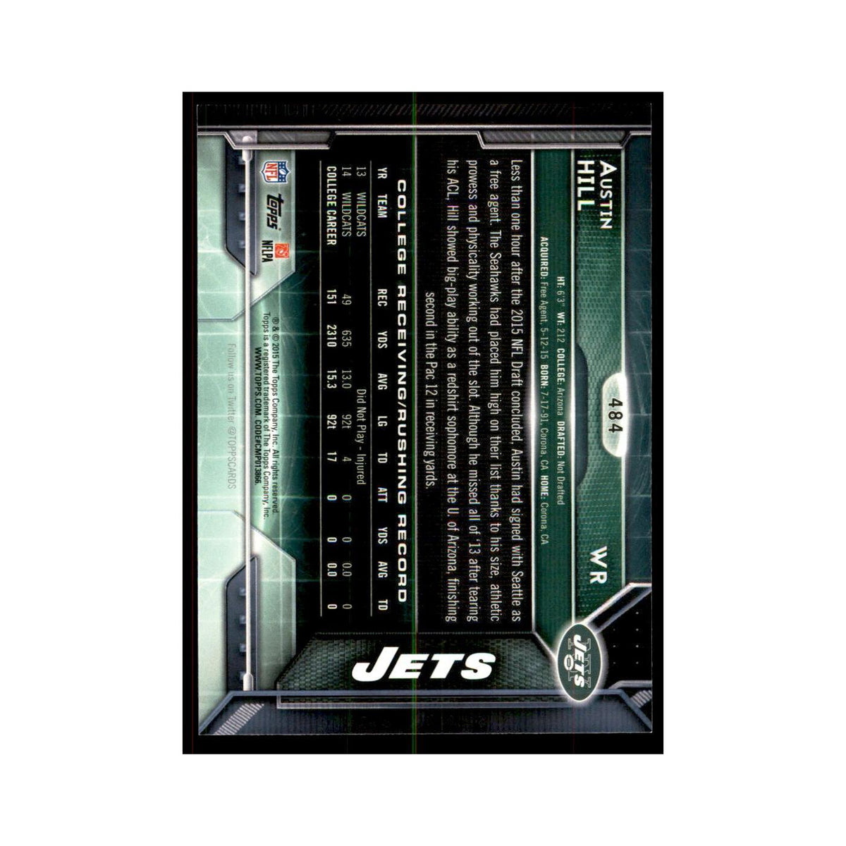 2015 Topps Austin Hill RC Football Cards #484