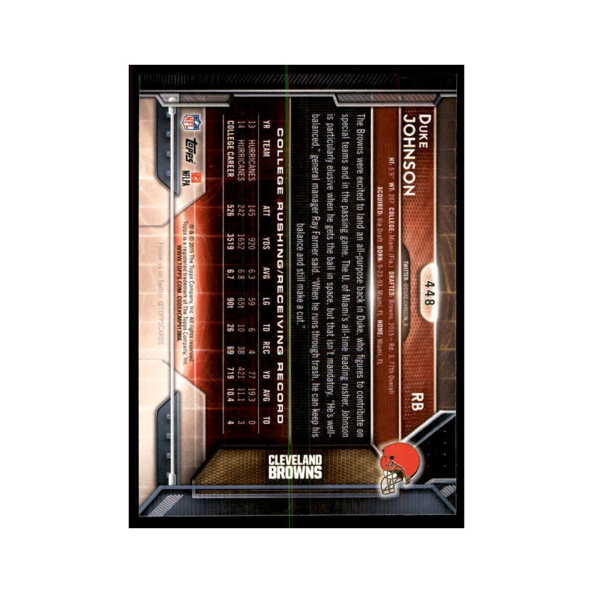 2015 Topps Duke Johnson RC Football Cards #448