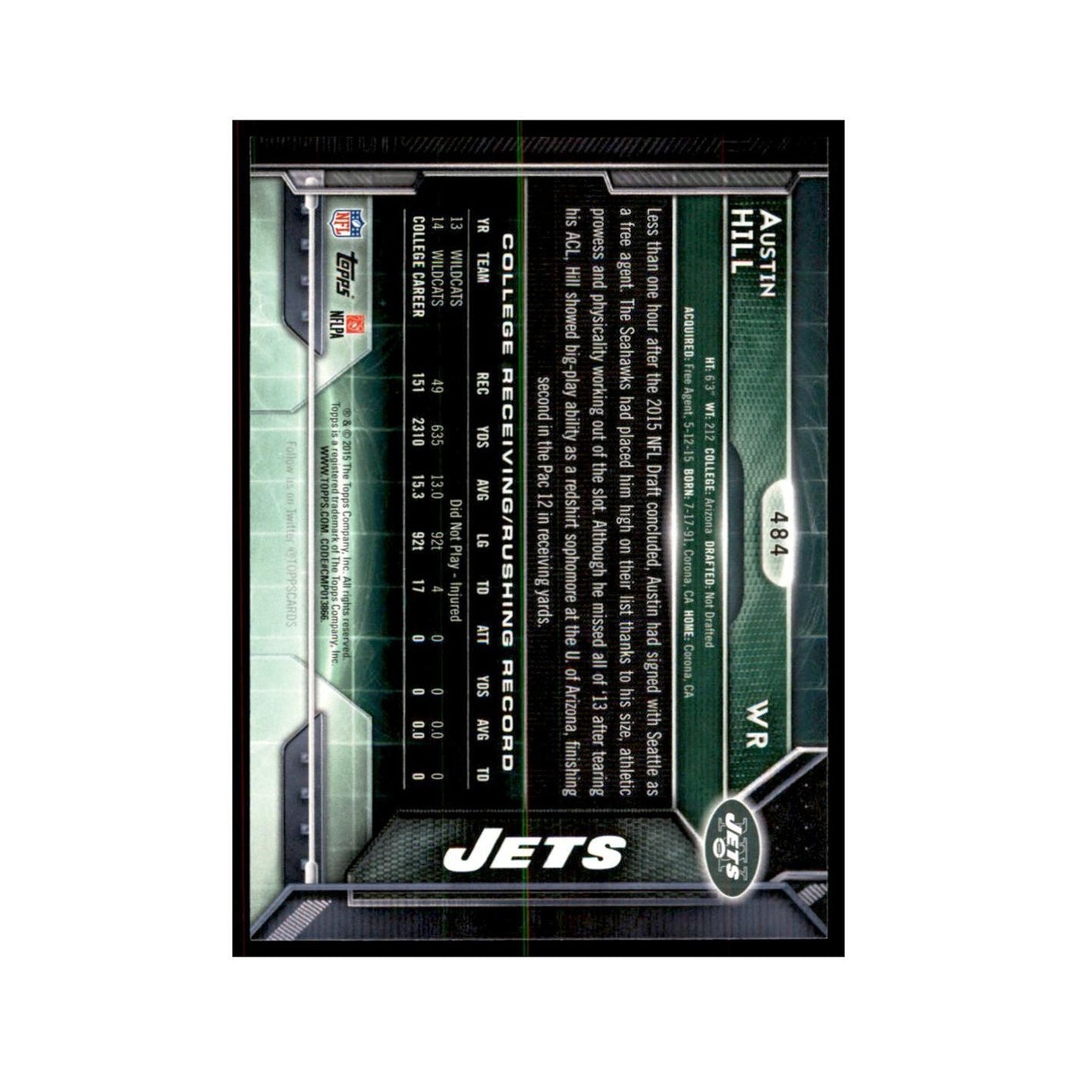 2015 Topps Austin Hill RC Football Cards #484