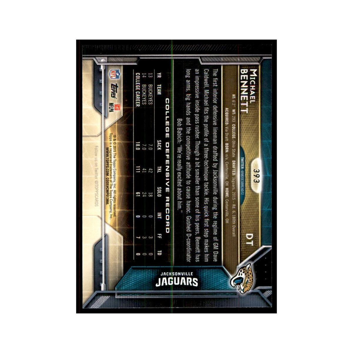 2015 Topps Michael Bennett RC Football Cards #393