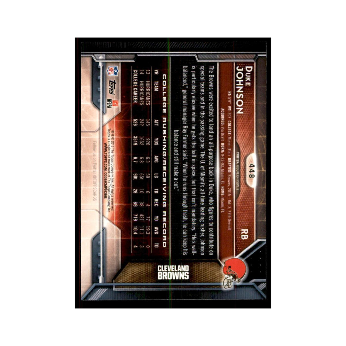2015 Topps Duke Johnson RC Football Cards #448