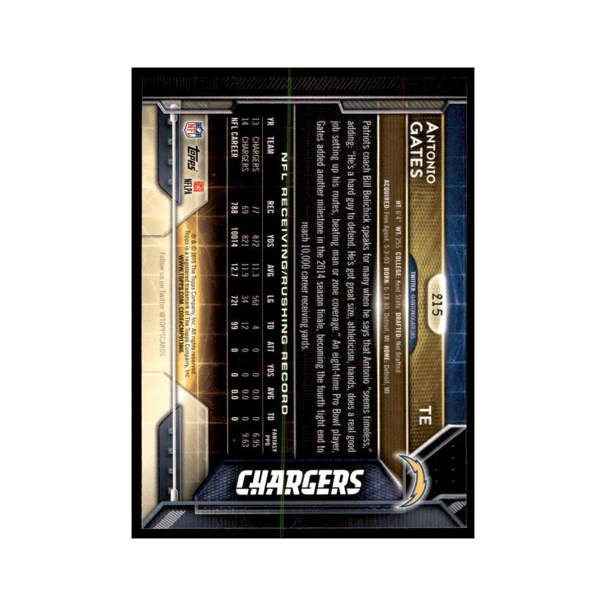 2015 Topps Antonio Gates Football Cards #215